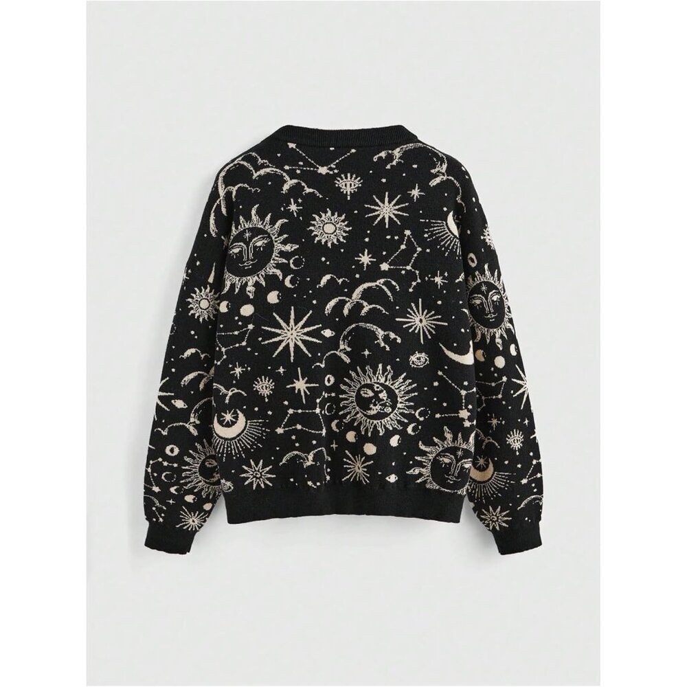 Women's Plus Size Paisley Cardigan Sweater Boho Knit V Neck Long Sleeve - Picture 2 of 4